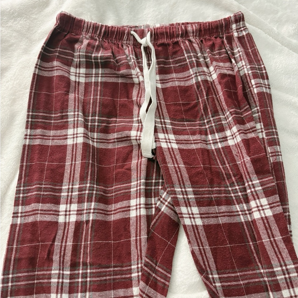Burgundy Plaid Lounge Pants with Drawstring